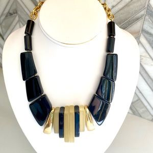 Vintage Parklane Black Gold Tone Frosted Clear Lucite Necklace, Chunky Bold 80s